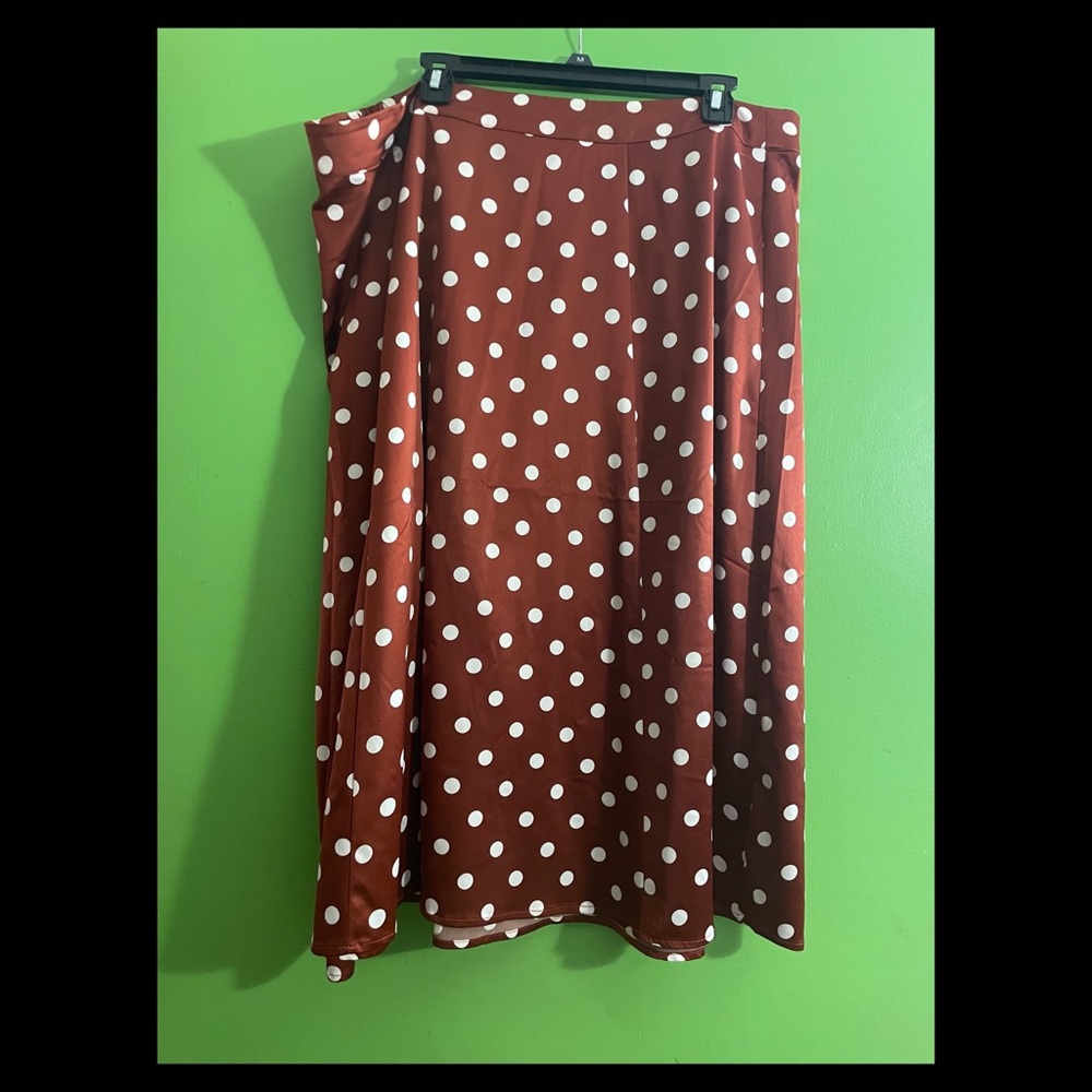 Rust colored polka dot skirt.